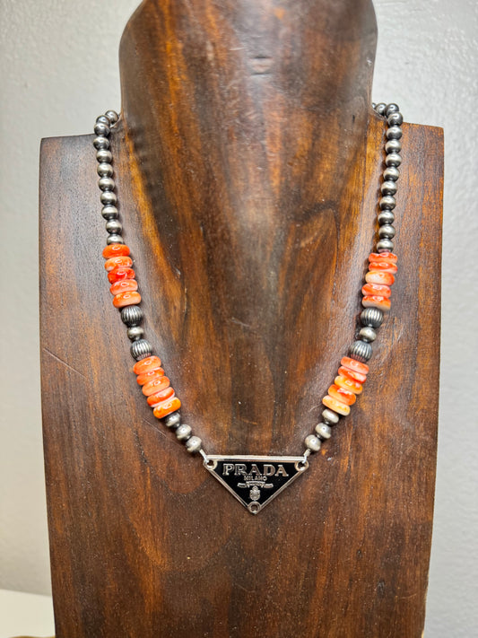 Orange Spiny Prada Necklace