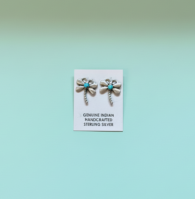 Dragonfly Earrings with Kingman Turquoise – Sterling Silver