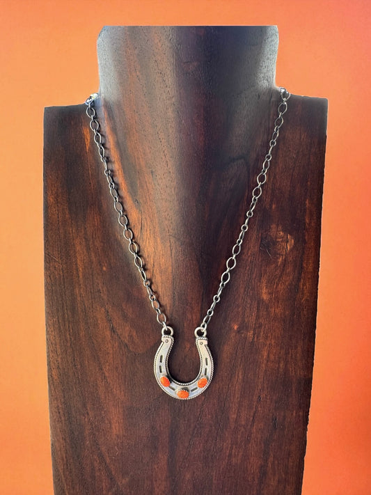 Orange spiny horseshoe necklace