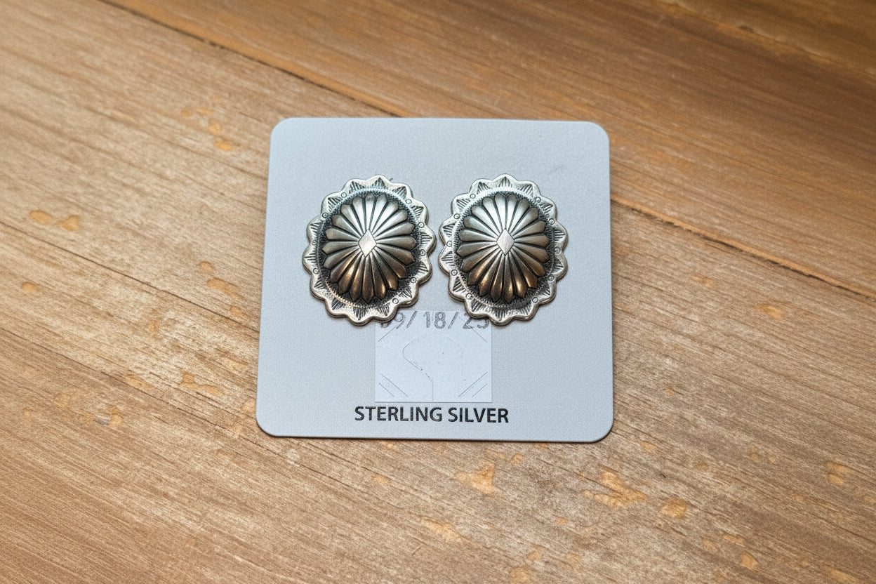 Sterling Silver Concho Stud Earrings