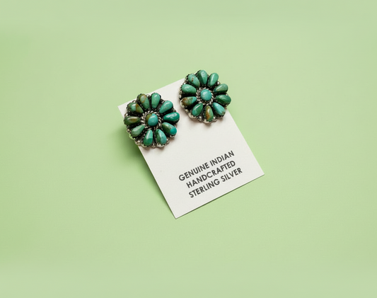 Sterling Silver Green Turquoise & Pearl Stud Earrings – Native Made by J. W.