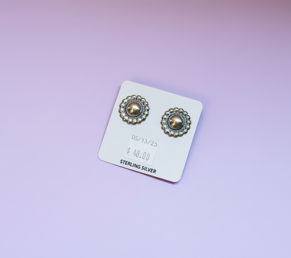 Sterling Silver Concho Earrings – Post on top