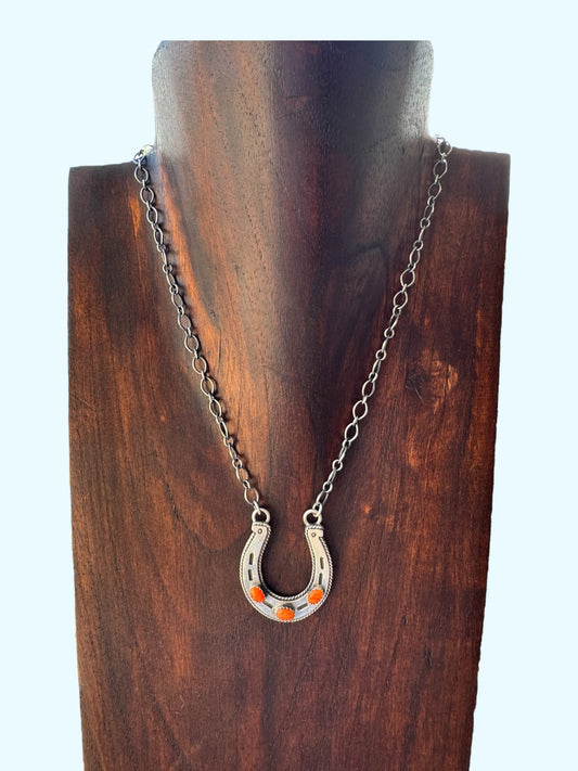 Orange spiny horseshoe necklace