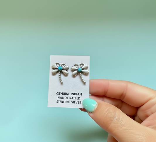 Dragonfly Earrings with Kingman Turquoise – Sterling Silver