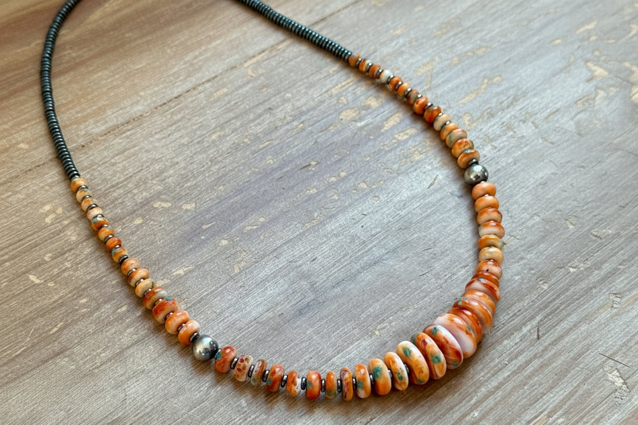 22” Orange & Turquoise Graduated Necklace