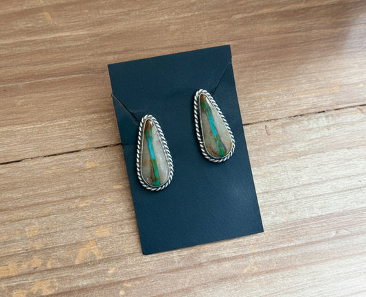 15 - Sterling Silver Ribbon Royston Turquoise Stud Earrings by Jason Ogg