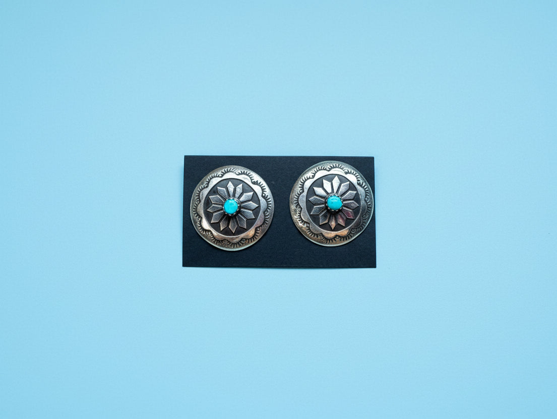 Concho Earrings – Kingman Turquoise & Sterling Silver
