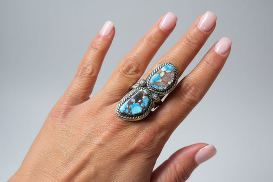 2-Stone Golden Hills Turquoise Sterling Silver Ring – Adjustable