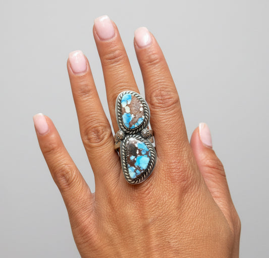 2-Stone Golden Hills Turquoise Sterling Silver Ring – Adjustable