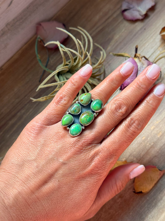 Green Turquoise Sterling Silver Cluster Ring – Size 6