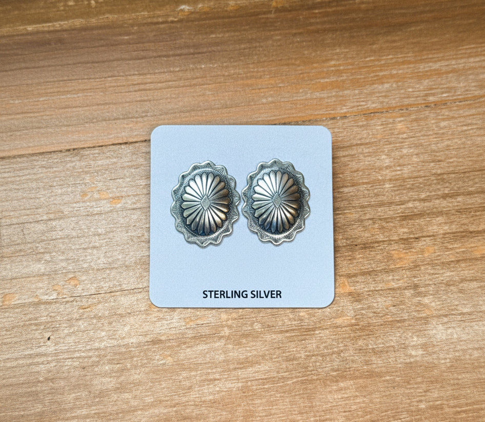 Sterling Silver Concho Stud Earrings