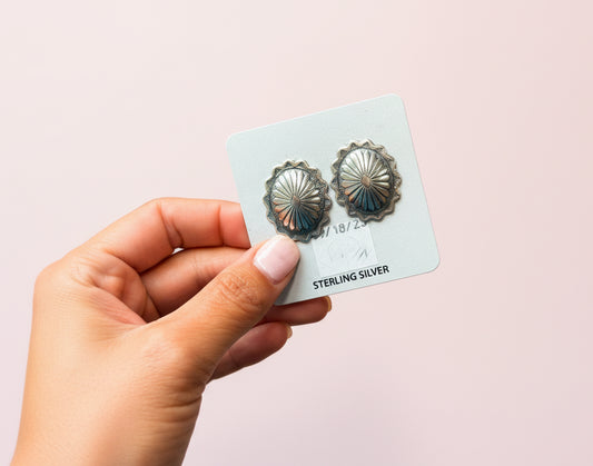 Sterling Silver Concho Stud Earrings