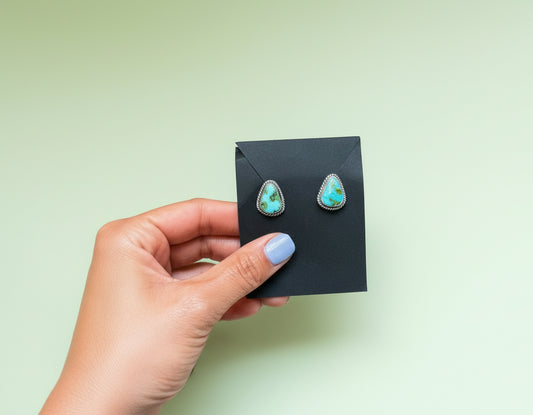 Sterling Silver Sonoran Mountain Turquoise Stud Earrings – Handmade by Artist Jason Ogg