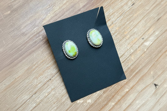 Sterling Silver Palomino Variscite Stud Earrings, Artist Jason Ogg