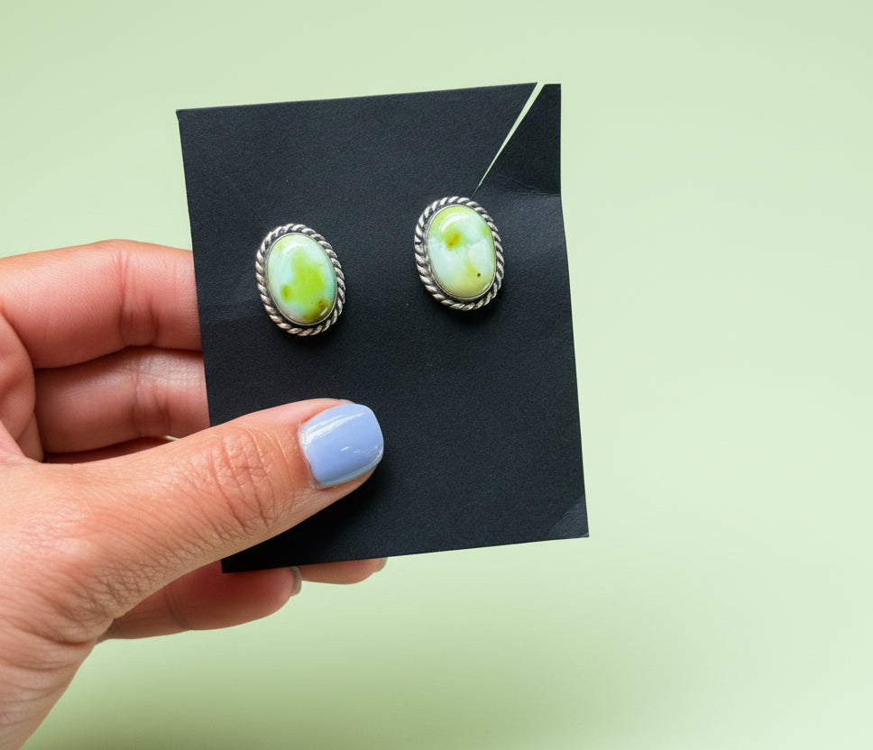 Sterling Silver Palomino Variscite Stud Earrings, Artist Jason Ogg