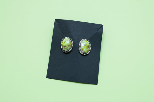 Sterling Silver Palomino Variscite Stud Earrings, Artist Jason Ogg