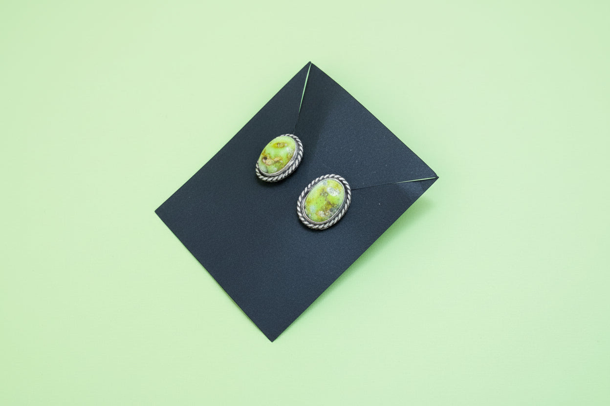 Sterling Silver Palomino Variscite Stud Earrings, Artist Jason Ogg