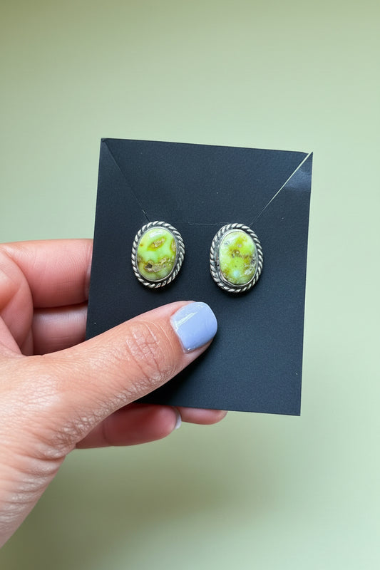 Sterling Silver Palomino Variscite Stud Earrings, Artist Jason Ogg