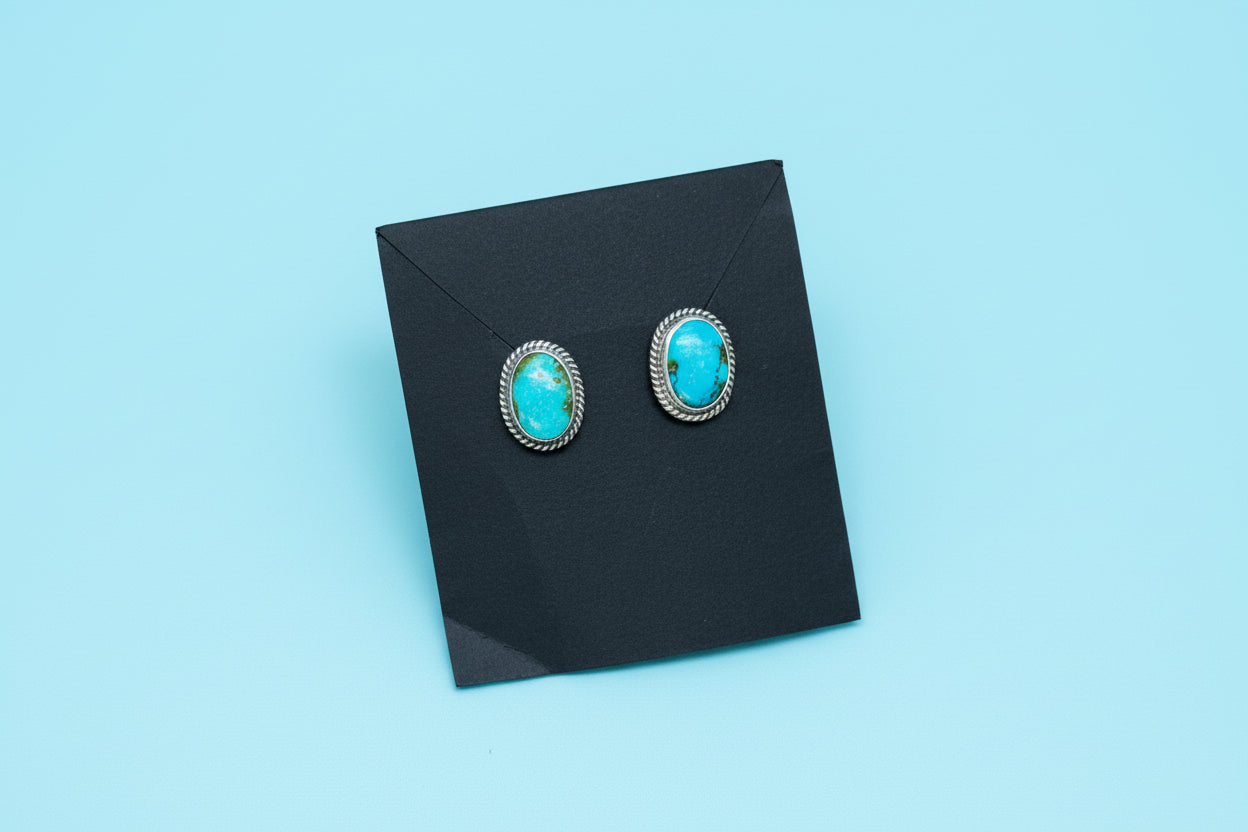 Sterling Silver Sonoran Mountain Turquoise Stud Earrings – Handmade by Artist Jason Ogg