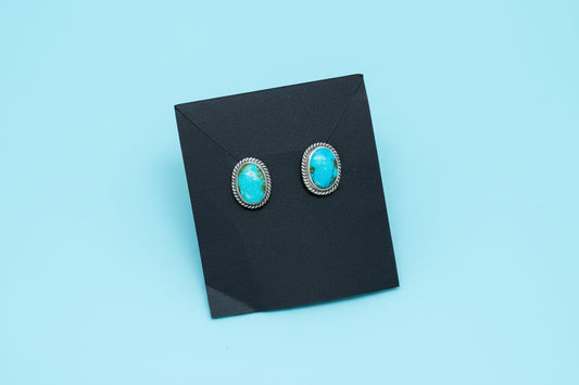 Sterling Silver Sonoran Mountain Turquoise Stud Earrings – Handmade by Artist Jason Ogg