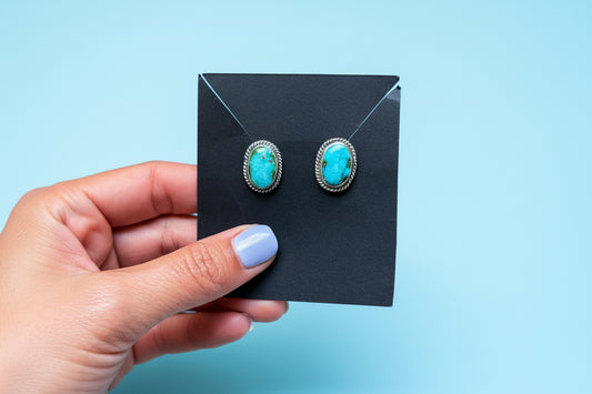 Sterling Silver Sonoran Mountain Turquoise Stud Earrings – Handmade by Artist Jason Ogg