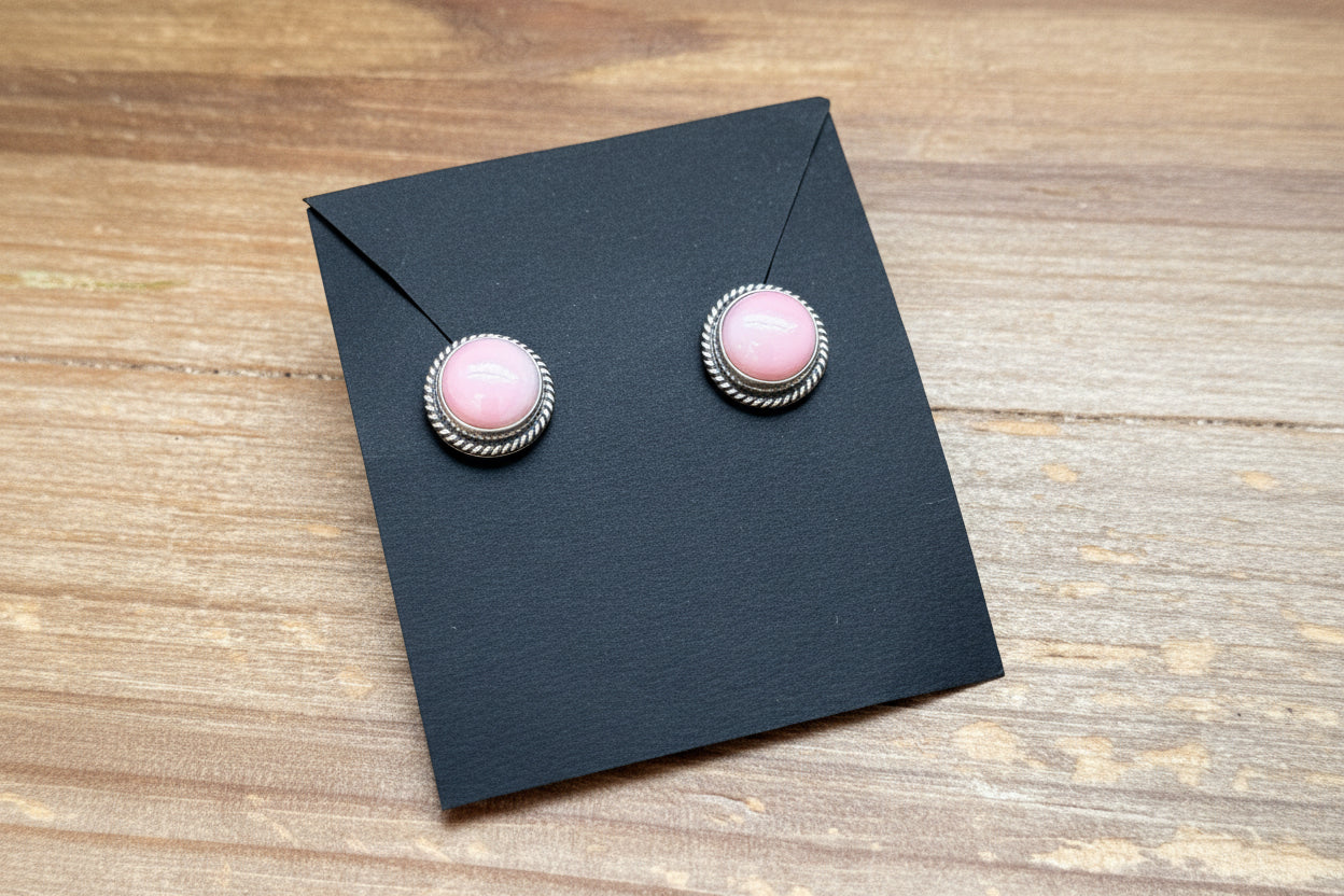Sterling Silver Pink Conch Stud Earrings – Handmade by Artist Jason Ogg