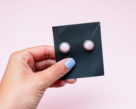 Sterling Silver Pink Conch Stud Earrings – Handmade by Artist Jason Ogg