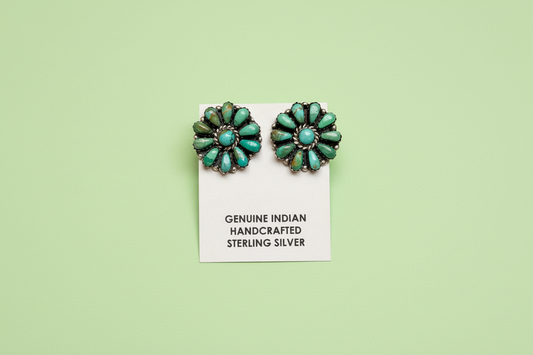 Sterling Silver Green Turquoise & Pearl Stud Earrings – Native Made by J. W.