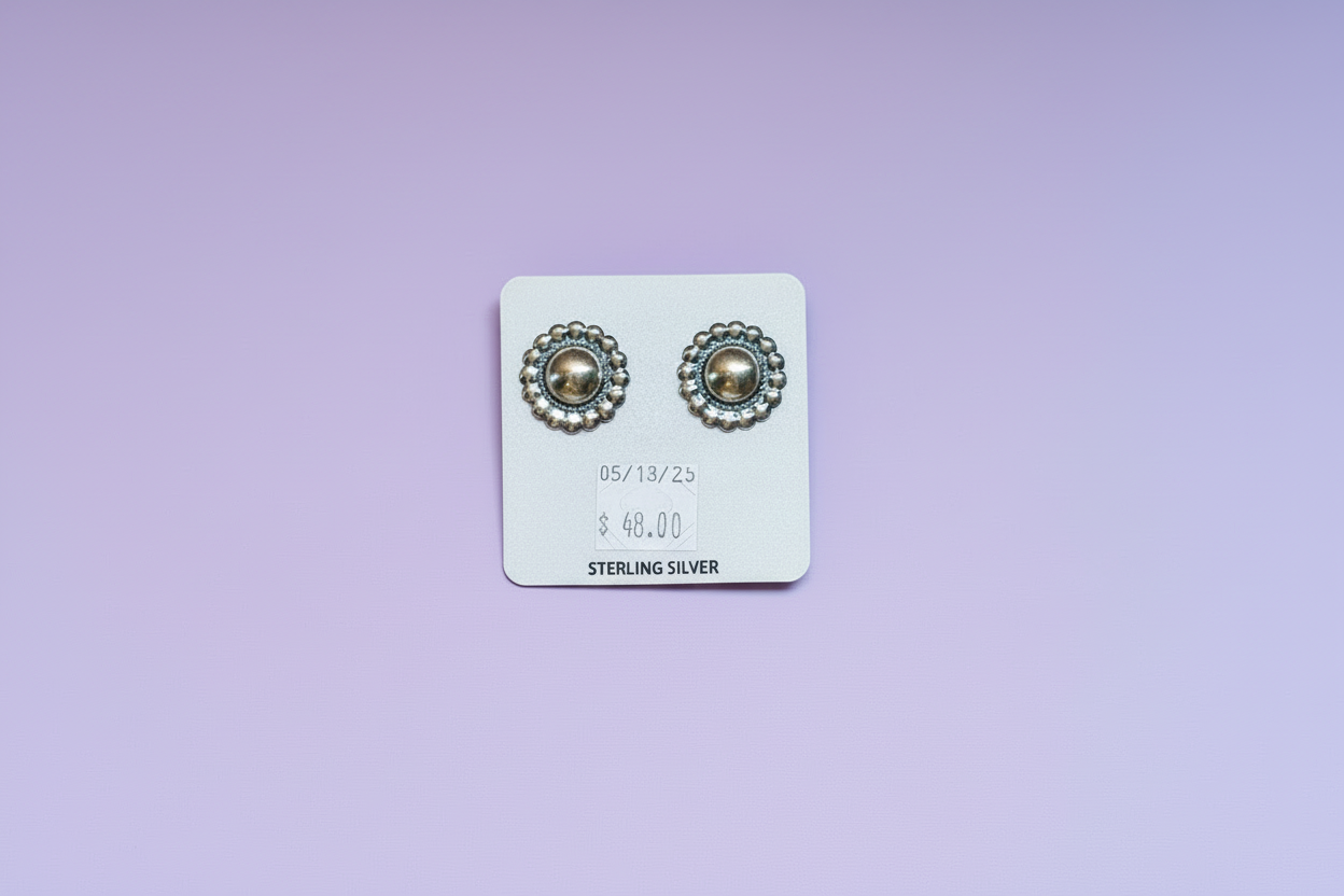 Sterling Silver Concho Earrings – Post on top