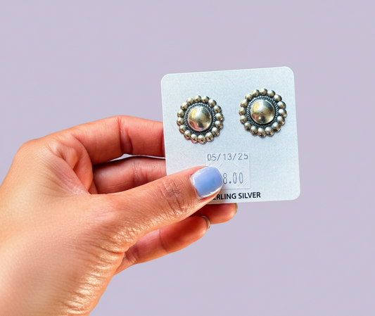 Sterling Silver Concho Earrings – Post on top