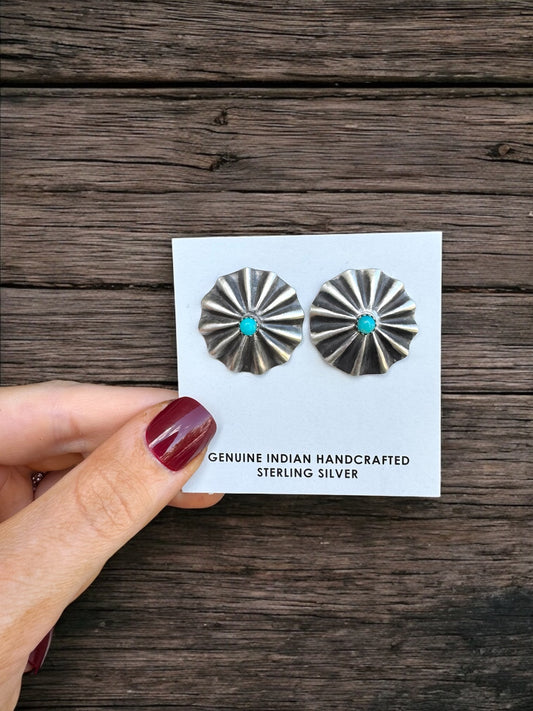Turquoise Concho Stud Earrings
